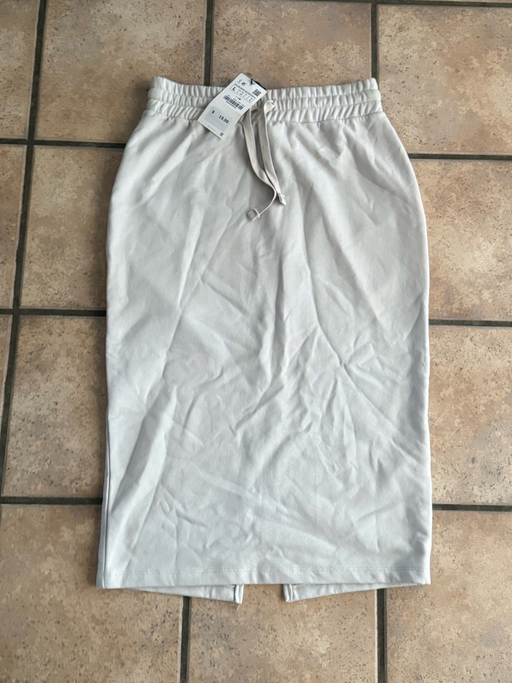 NWT Zara Casual Drawstring Midi Skirt in Light Beige